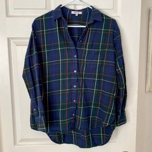 Madewell Boyfriend Flannel Navy Blue Green XS S